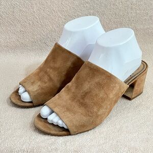 Tory Burch Salinas Suede Block Heel Mules Slides-Tan-Women’s 8-Designer-Classic